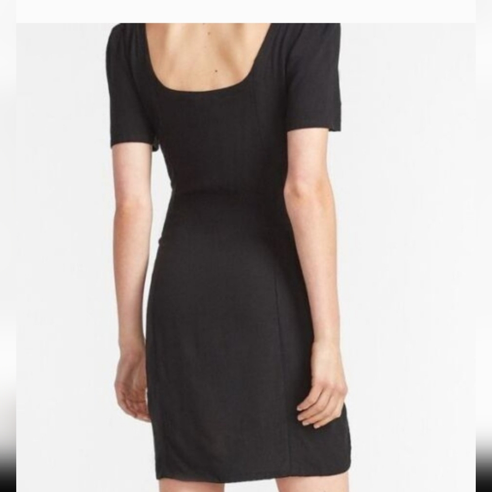 EXPRESS Button Front Scoop Neck Black Mini Dress | SZ S - Picture 2 of 10